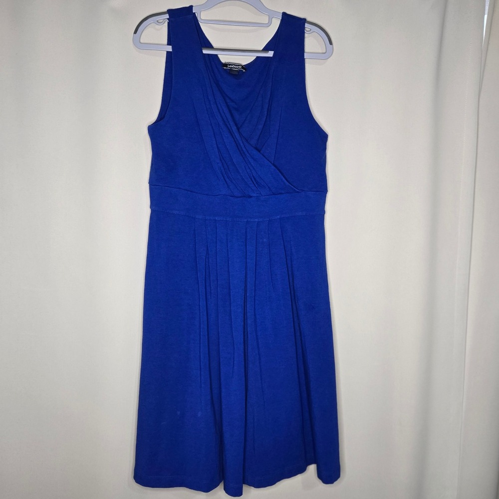 Lands'‎ End Blue Sleeveless Dress Pleated Knit Casual Women's Large